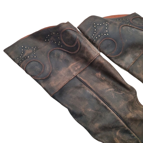 Dan Post Distressed Leather Square Toe Studded Boots Size 7.5 Style 3296 - Picture 6 of 13